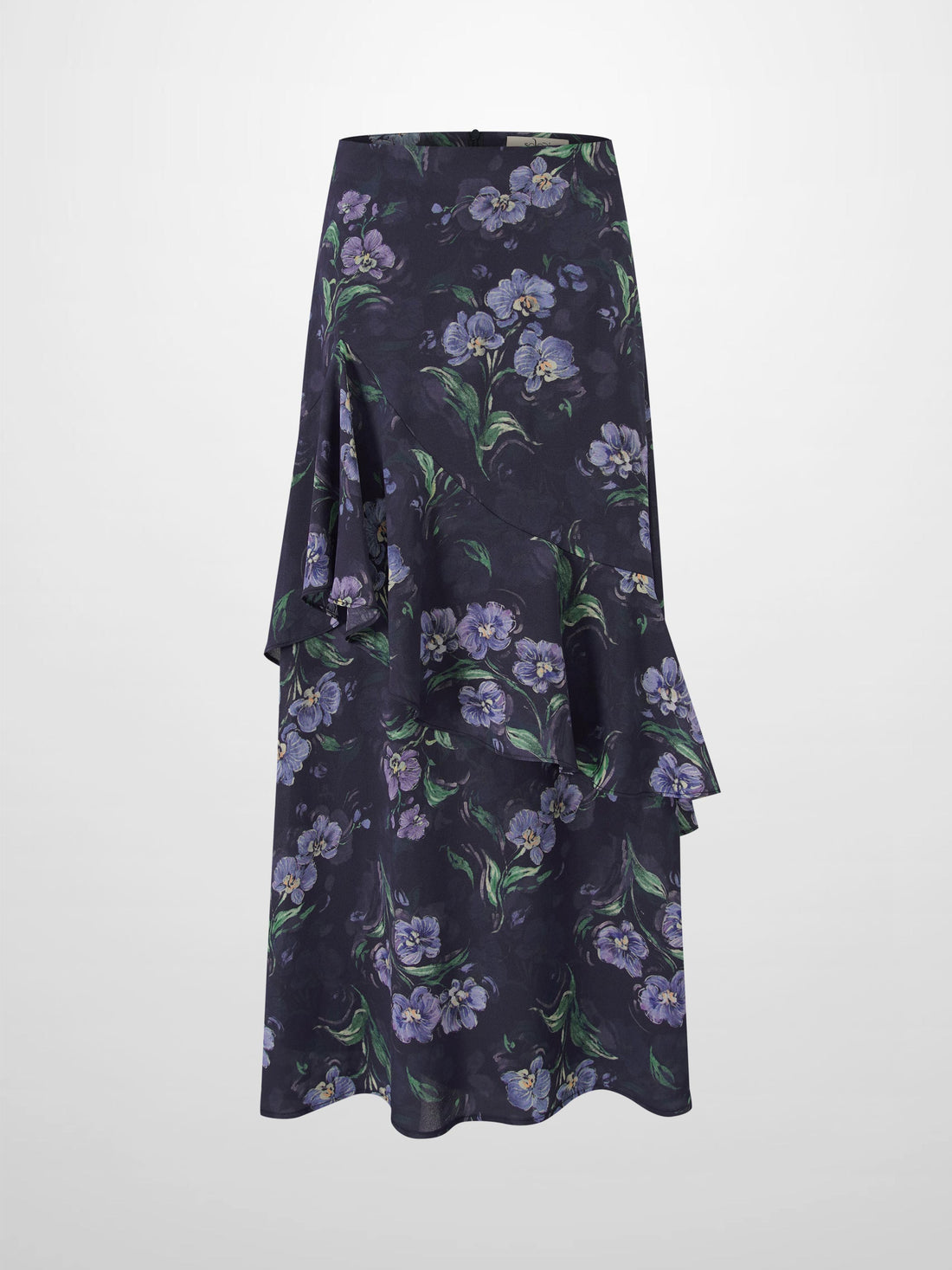 Asymmetrical Ruffle Skirt-Blue Floral