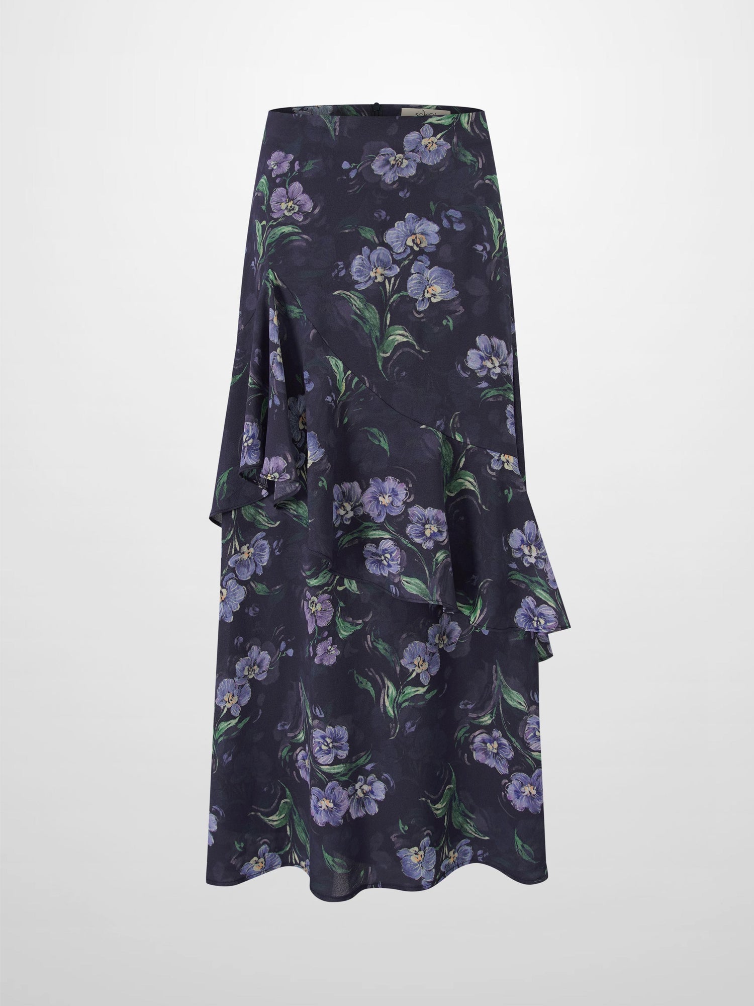 Asymmetrical Ruffle Skirt-Blue Floral