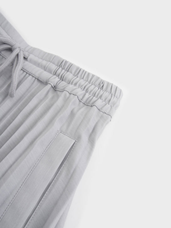 Elastic Waist Micro Pleat Skirt-Grey