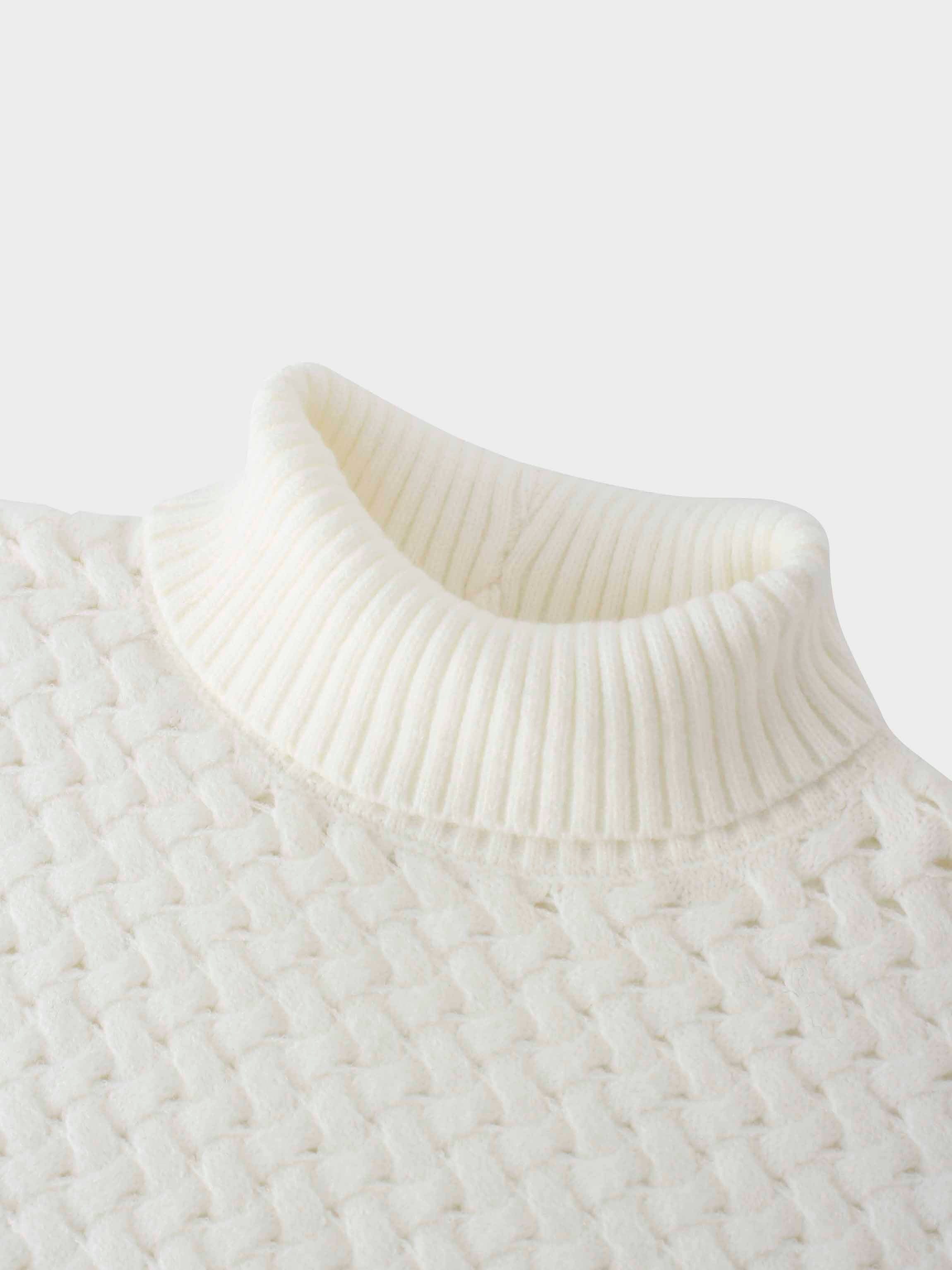 Basketweave Turtleneck Sweater-Cream