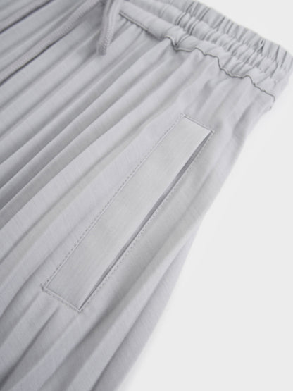 Elastic Waist Micro Pleat Skirt-Grey