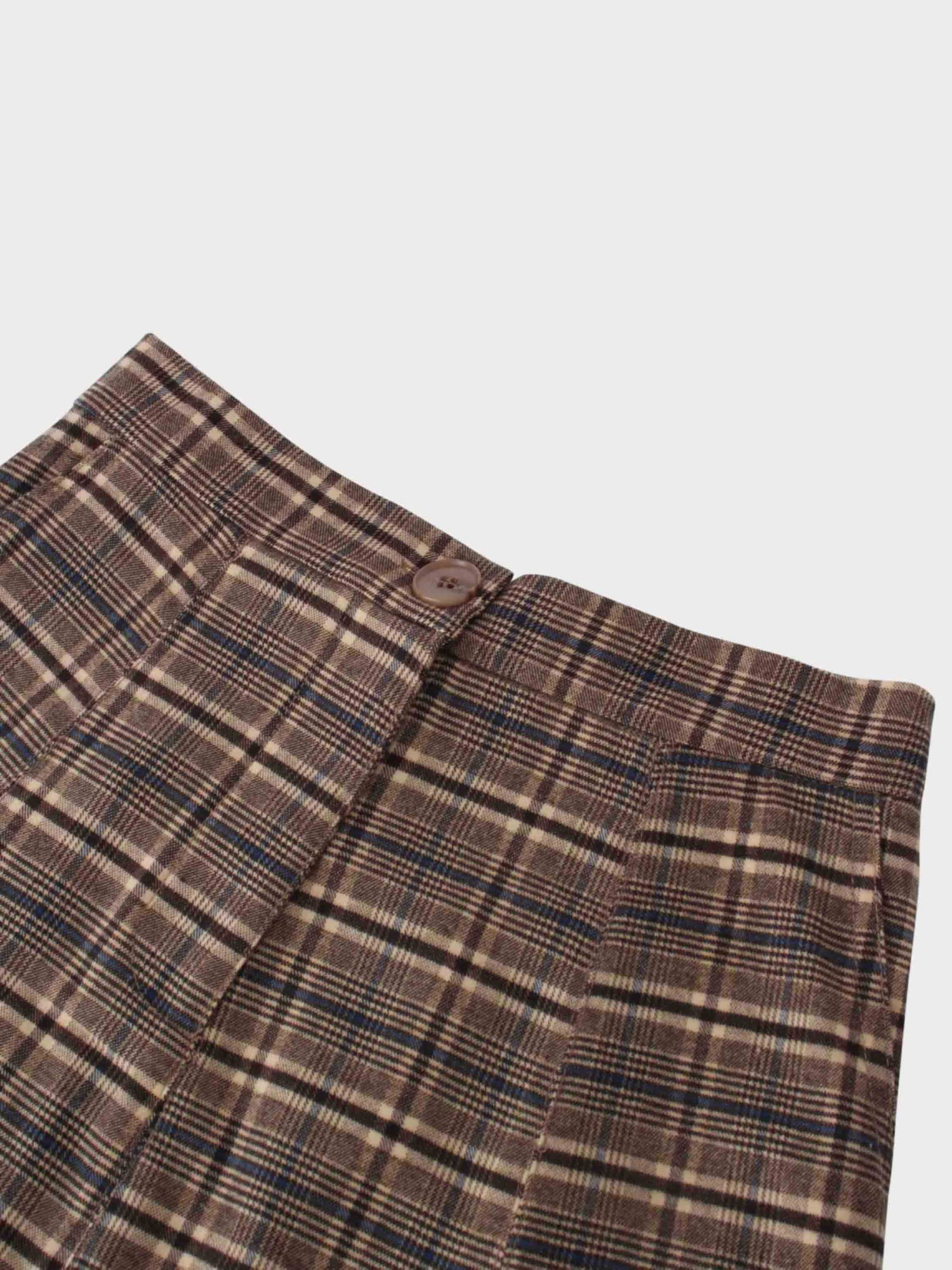 Button Front A-Line Skirt-Brown Plaid