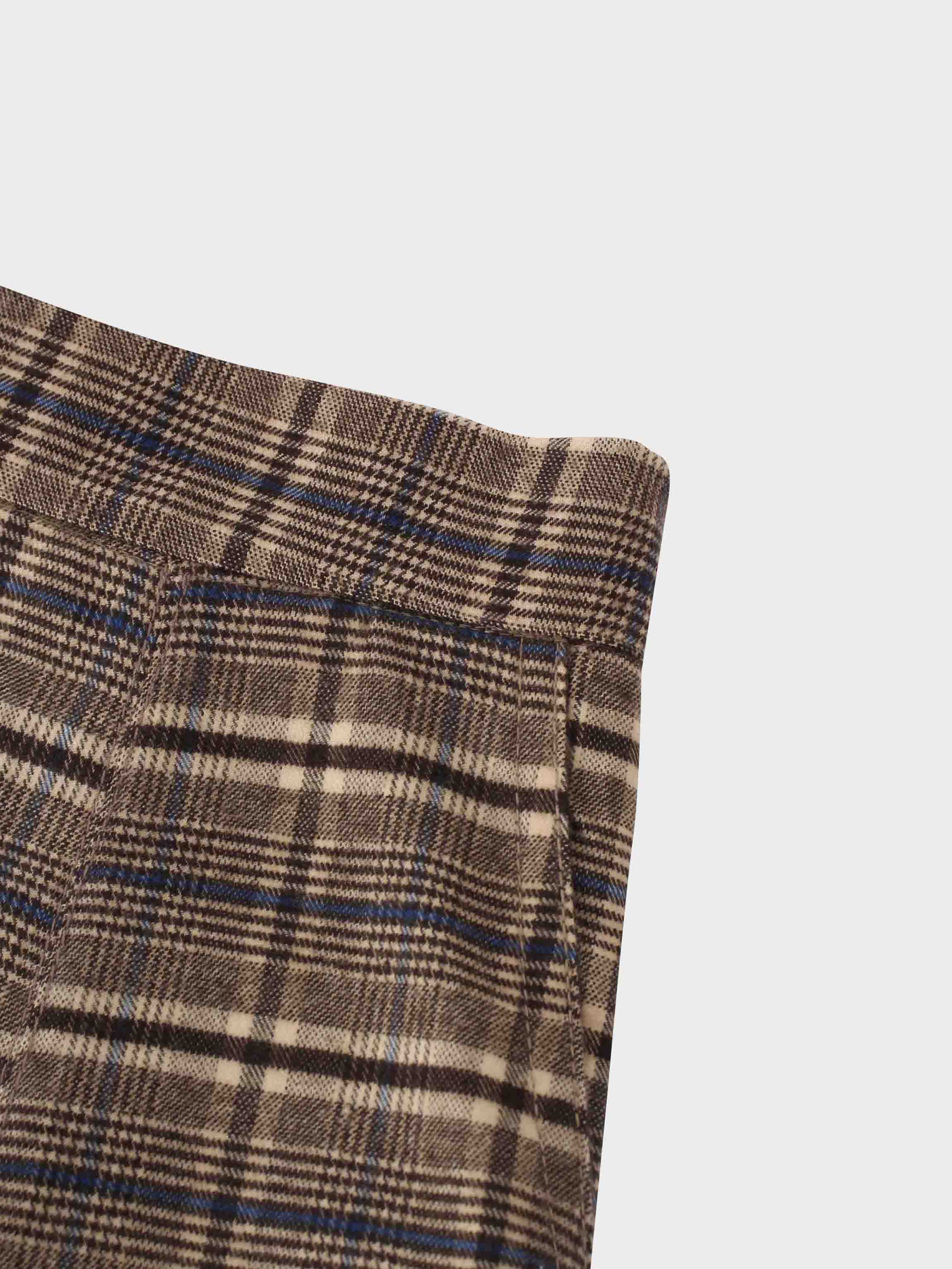 Button Front A-Line Skirt-Brown Plaid