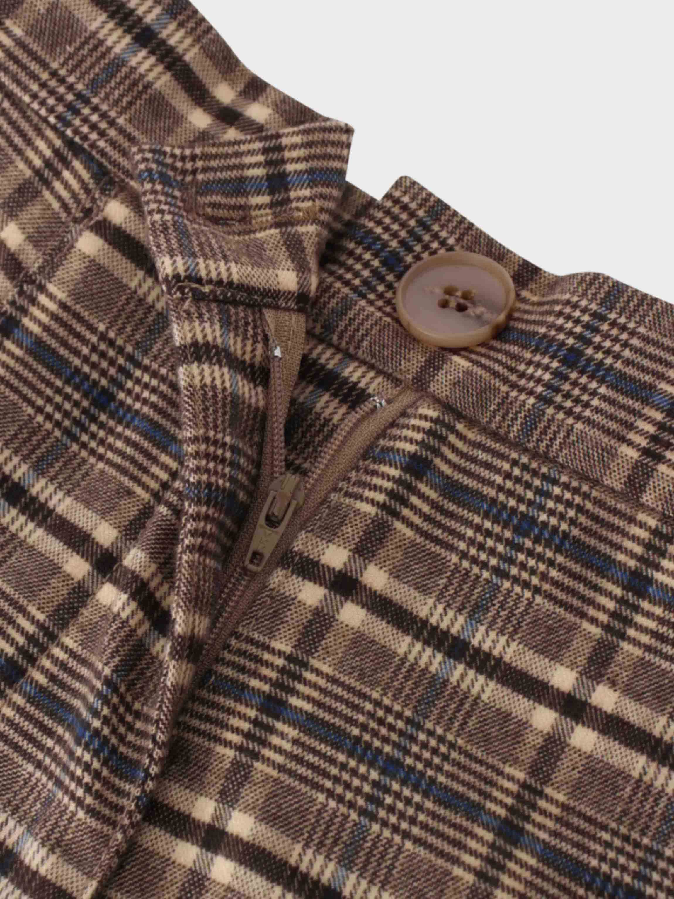 Button Front A-Line Skirt-Brown Plaid