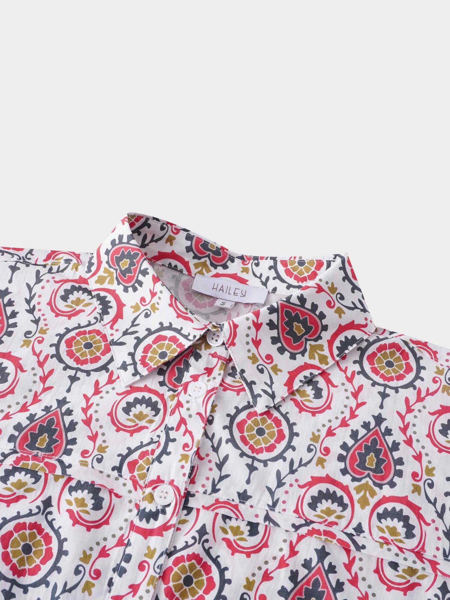 Rounded Hem Button Down Shirt-Retro Floral