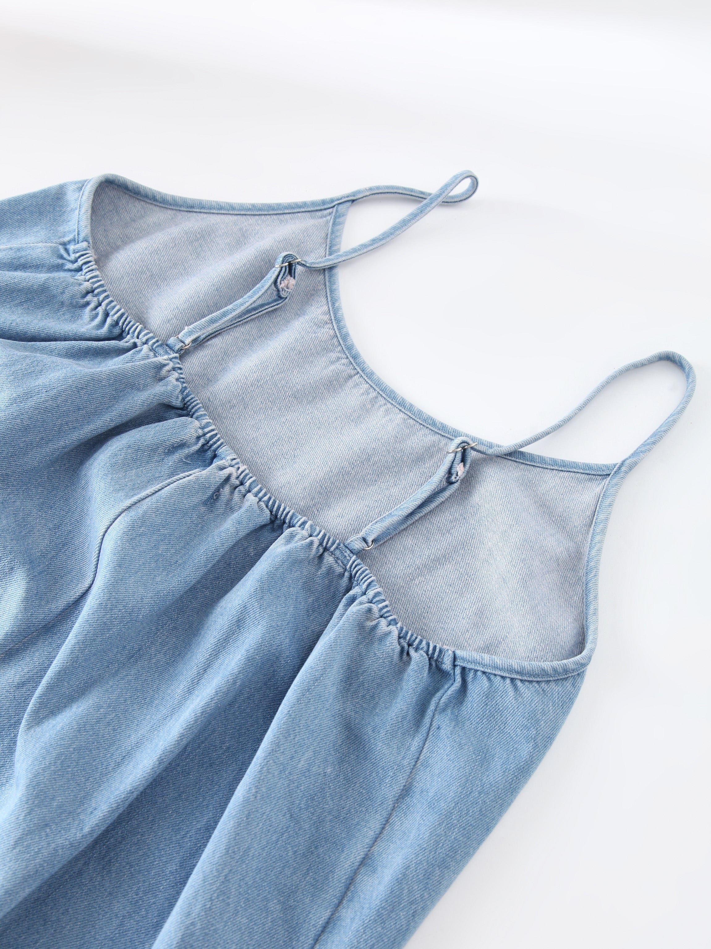 Solid Crew Neck Slip Dress Light Blue Denim Fame on Central