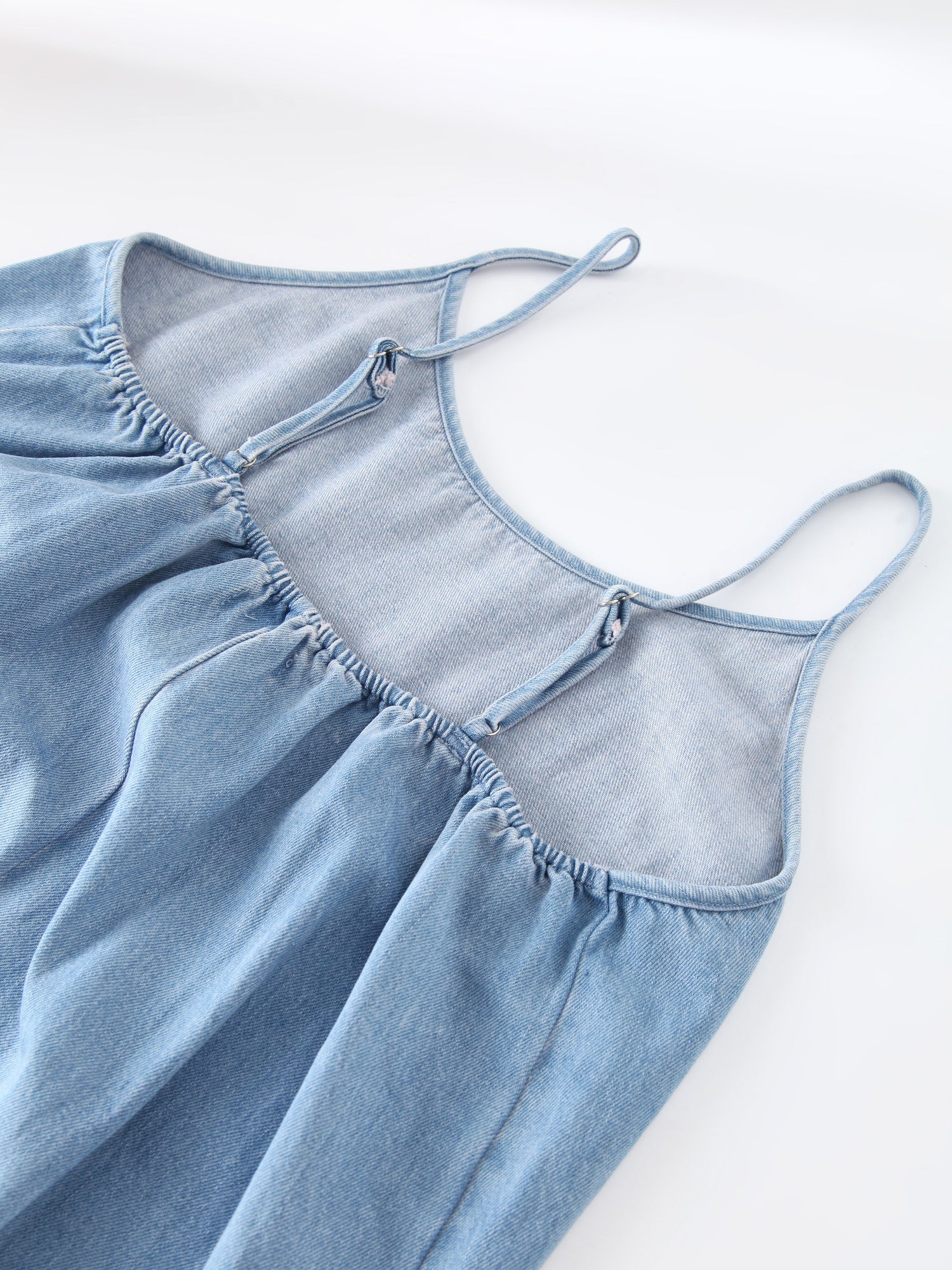 Solid Crew Neck Slip Dress-Light Blue Denim