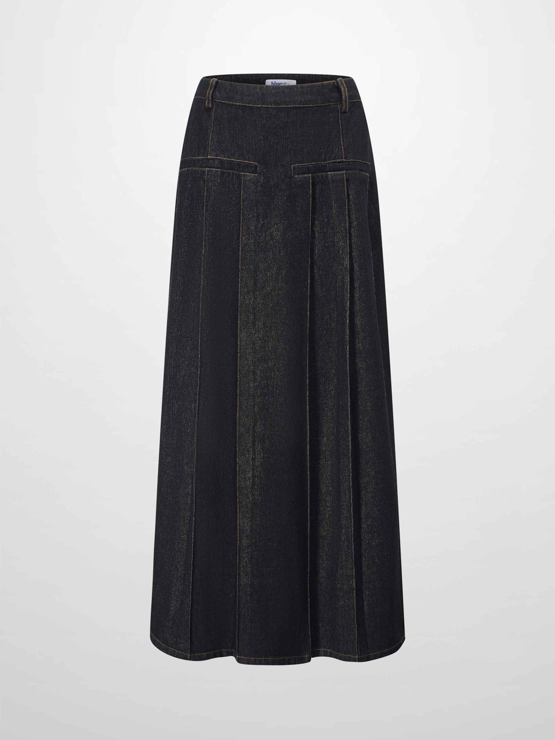 Pleat Pocket Tab Denim Skirt-Black