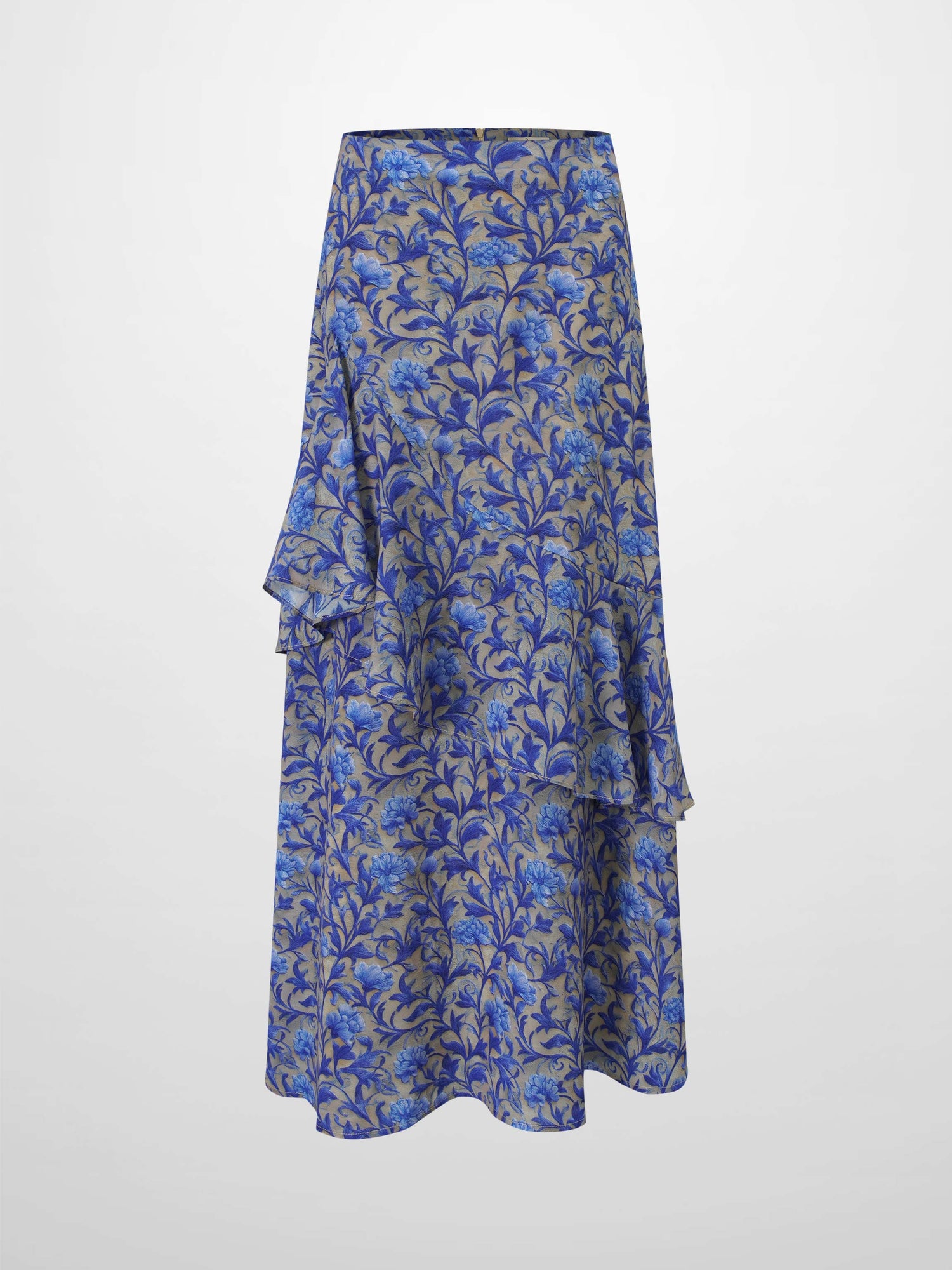 Asymmetrical Ruffle Skirt-Blue/Grey Vines