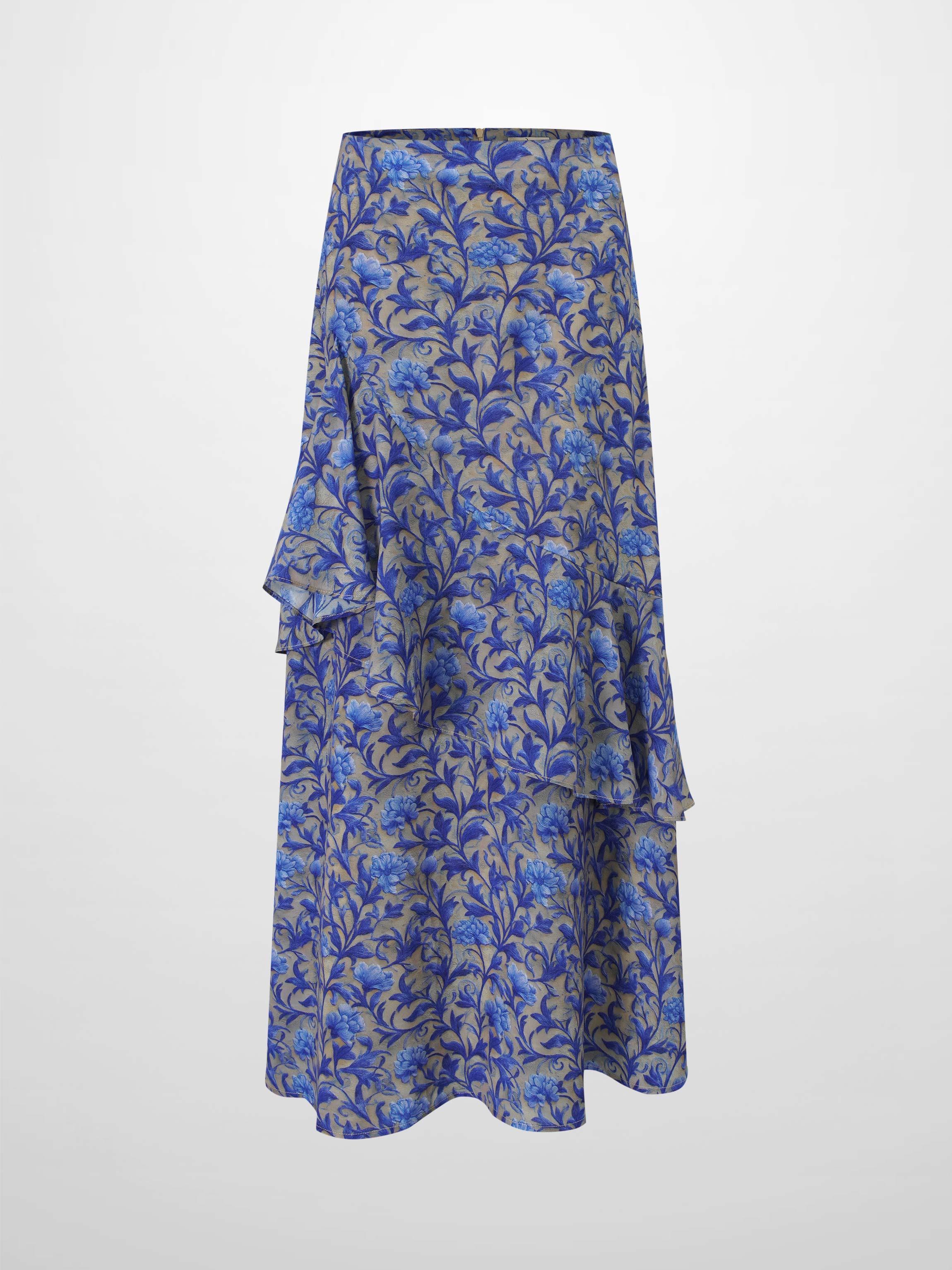 Asymmetrical Ruffle Skirt-Blue/Grey Vines