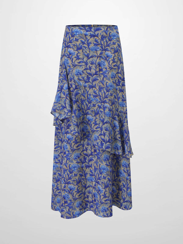 Asymmetrical Ruffle Skirt-Blue/Grey Vines