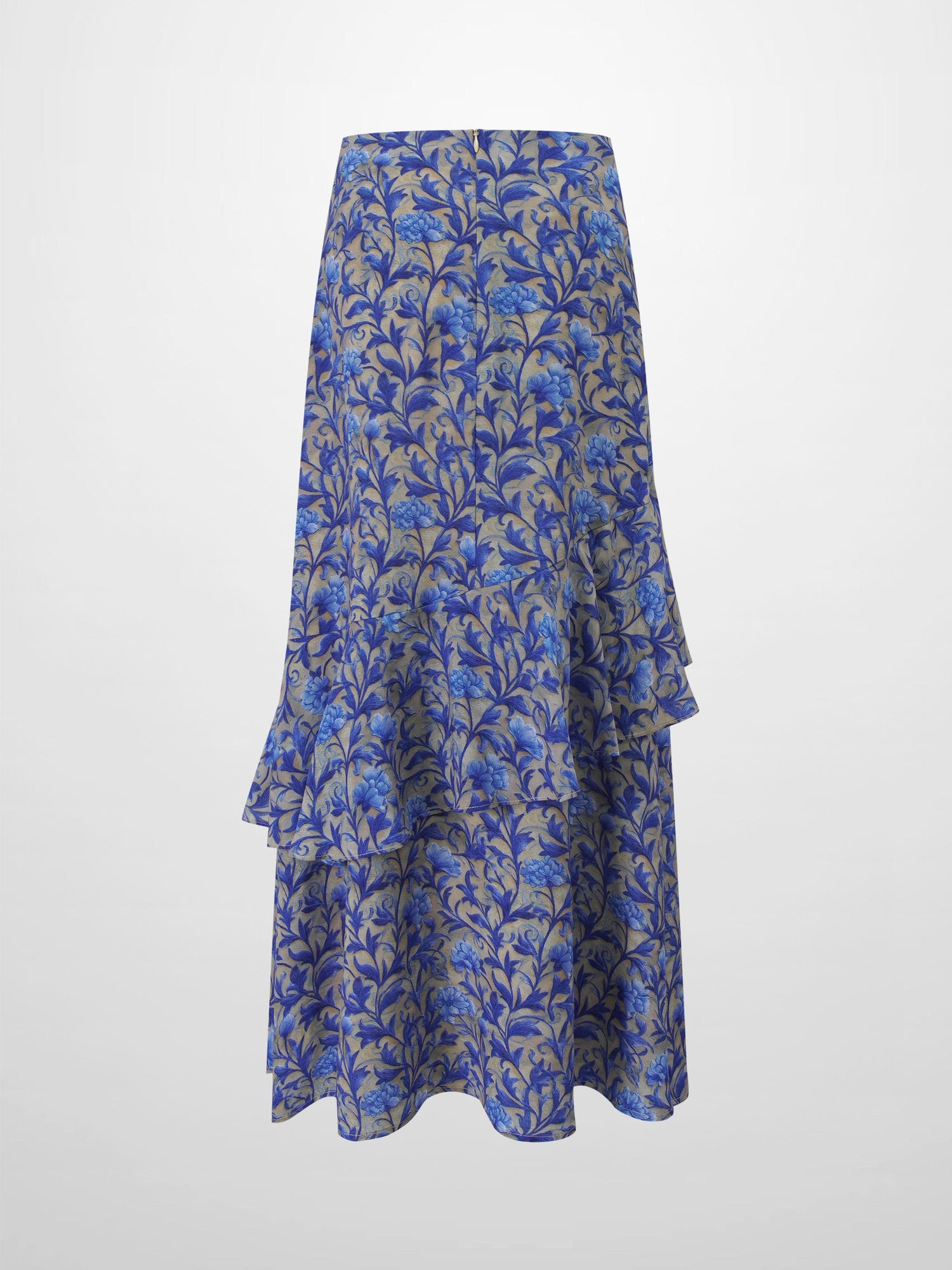 Asymmetrical Ruffle Skirt-Blue/Grey Vines