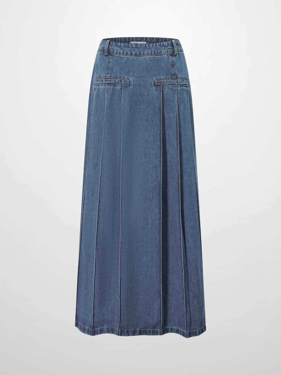 Pleat Pocket Tab Denim Skirt-Blue