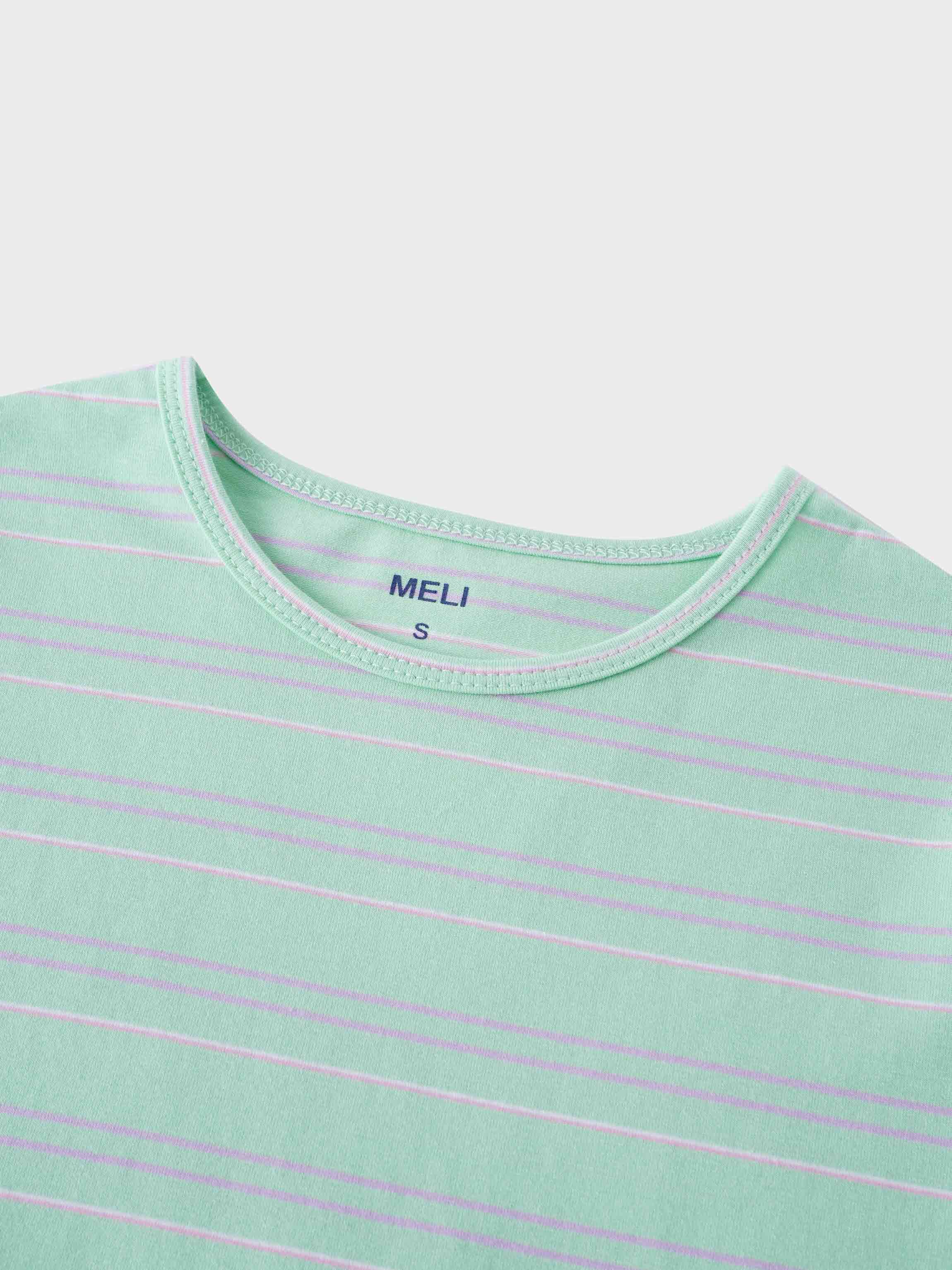 Flat Striped Crew Tee 3Q-Mint