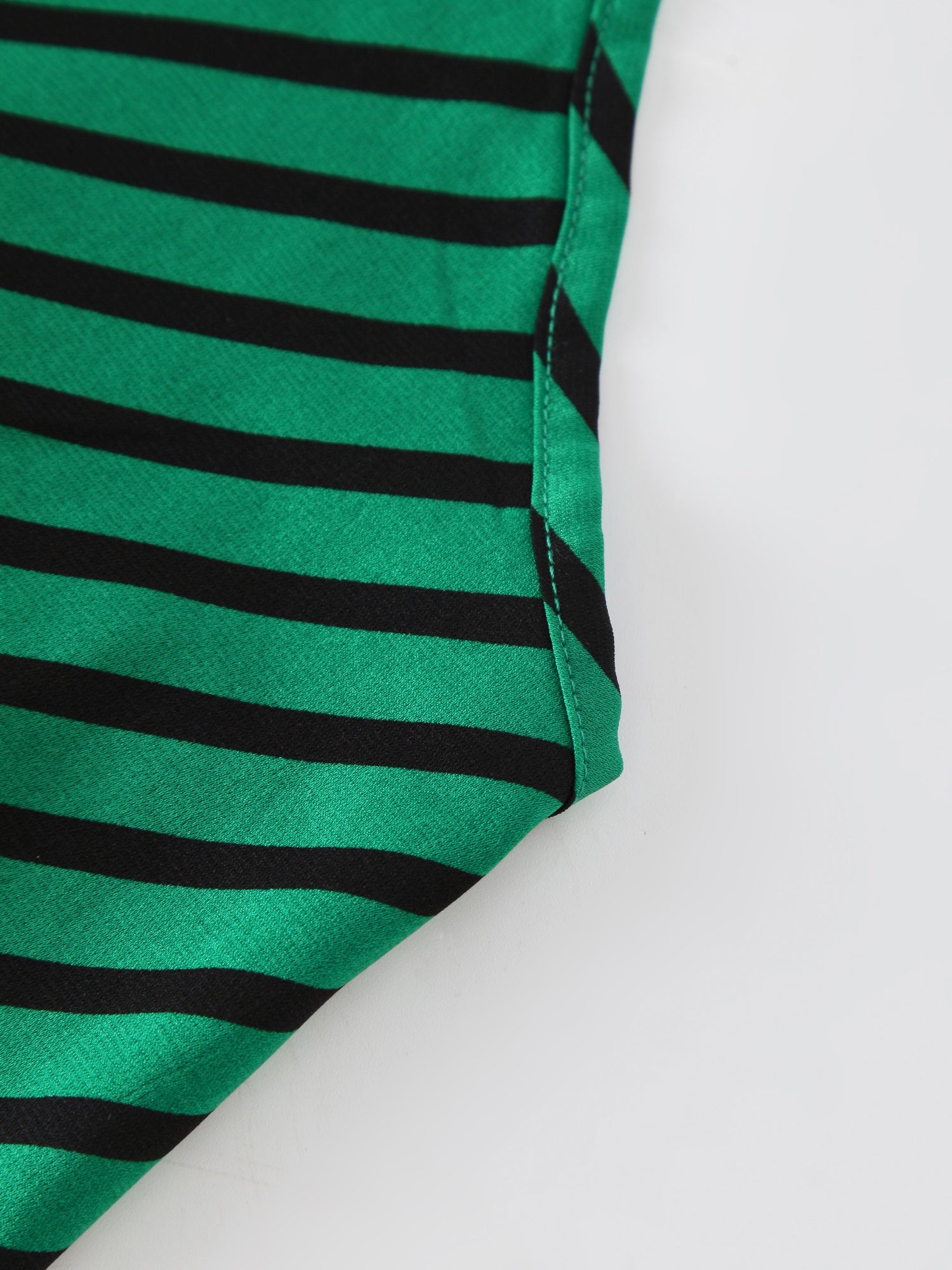 Printed Crew Neck Slip Dress-Black/Green Stripes