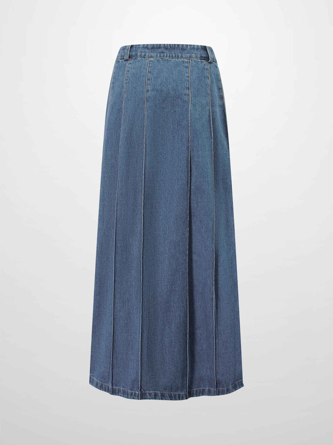 Pleat Pocket Tab Denim Skirt-Blue