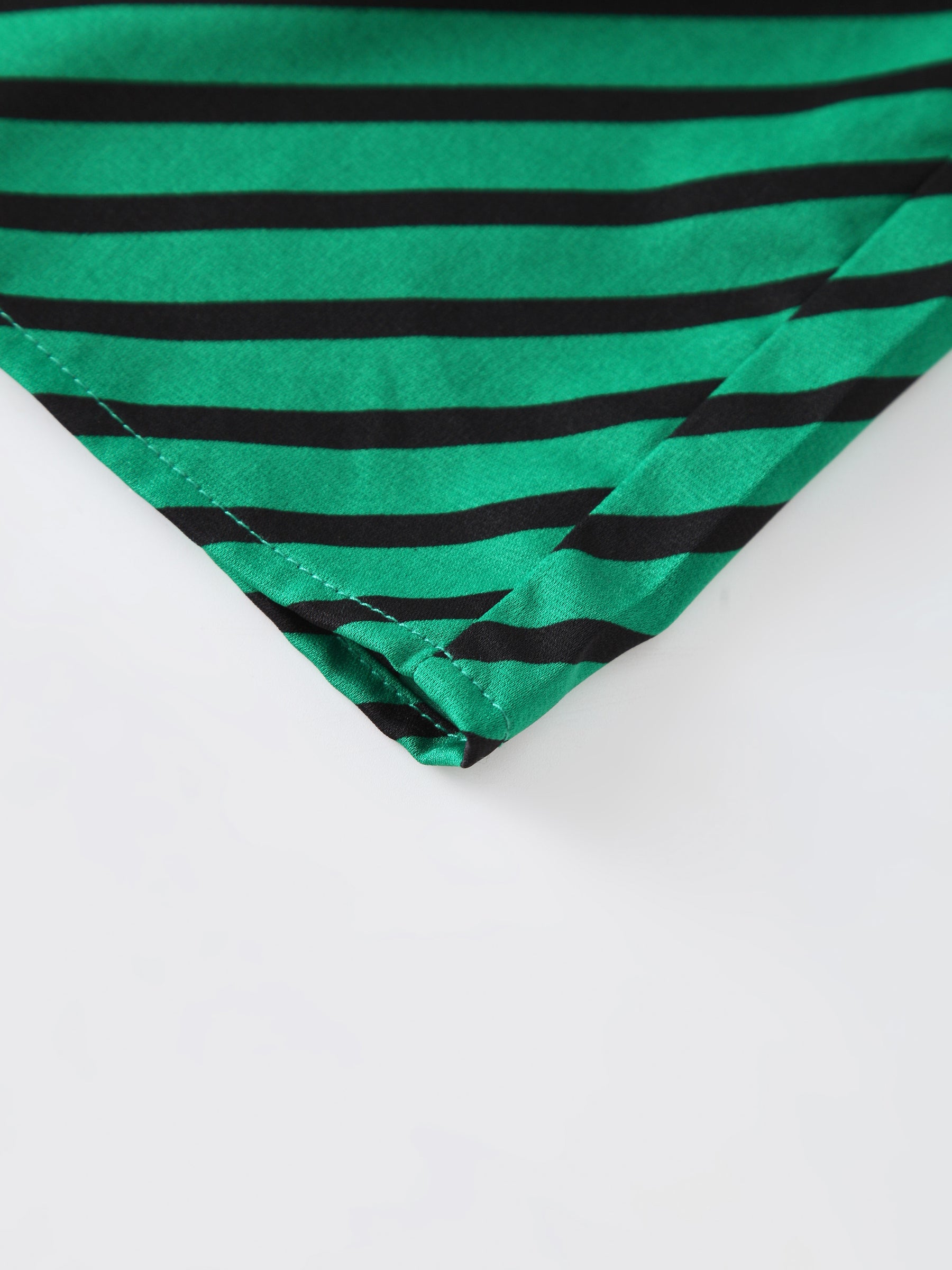 Crew Neck Slip Dress-Black/Green Stripes