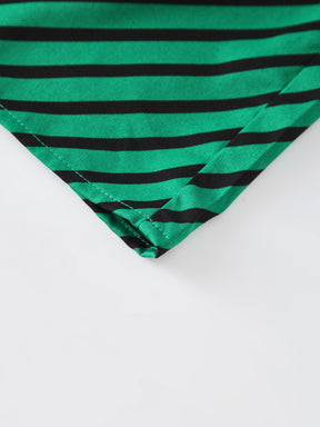Printed Crew Neck Slip Dress-Black/Green Stripes