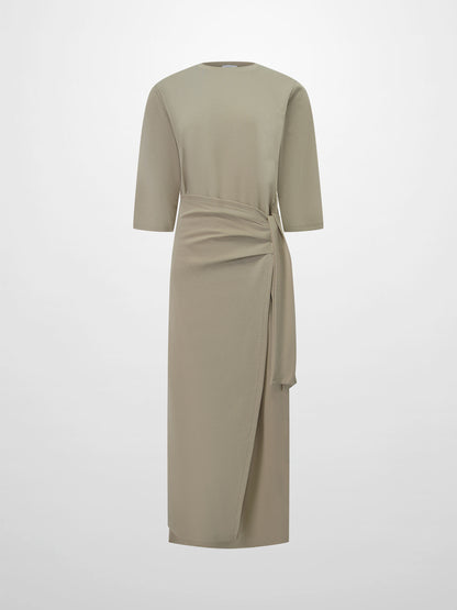 Side Tie T-Shirt Dress-Fawn