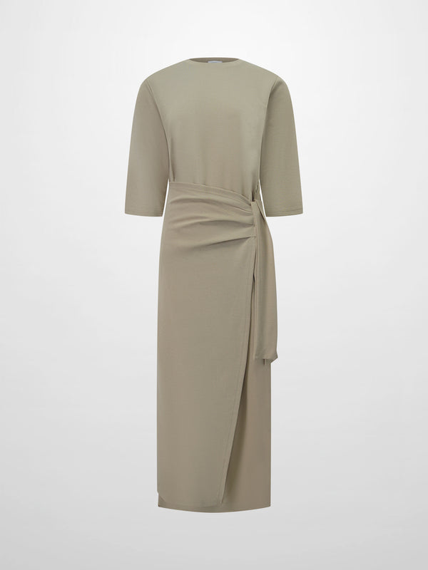 Side Tie T-Shirt Dress-Fawn