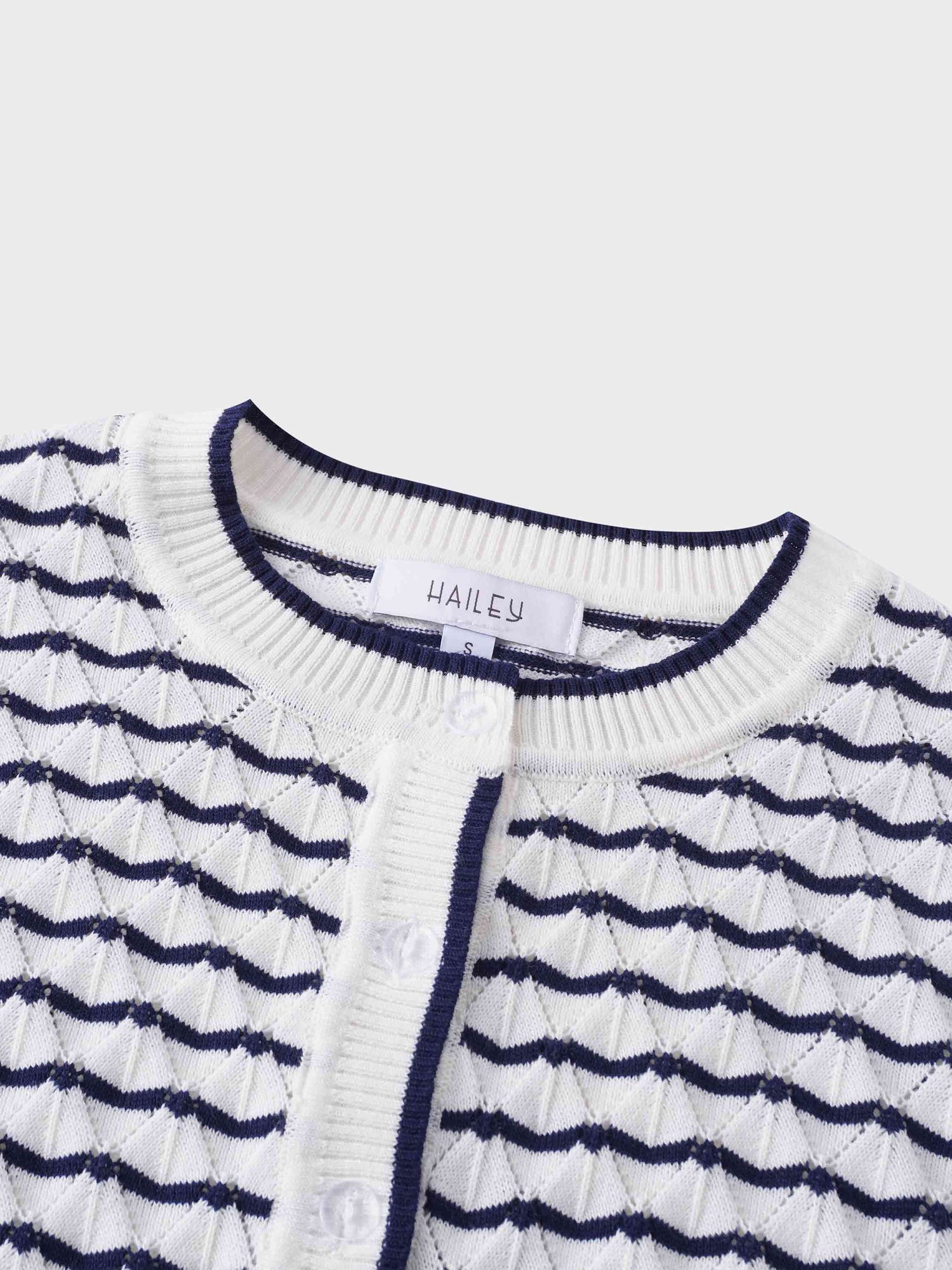 Striped Pointelle Cardigan-Ivory/Navy