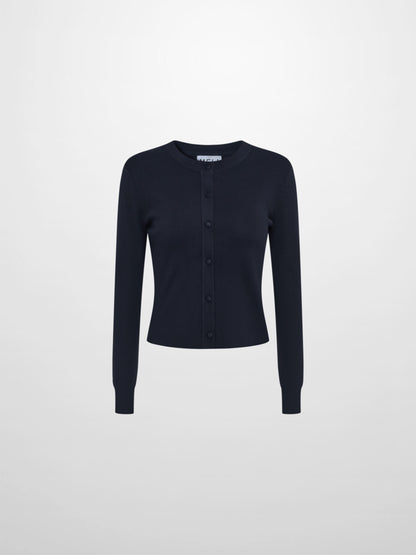 Basic Crew Knit Cardigan 20"- Navy