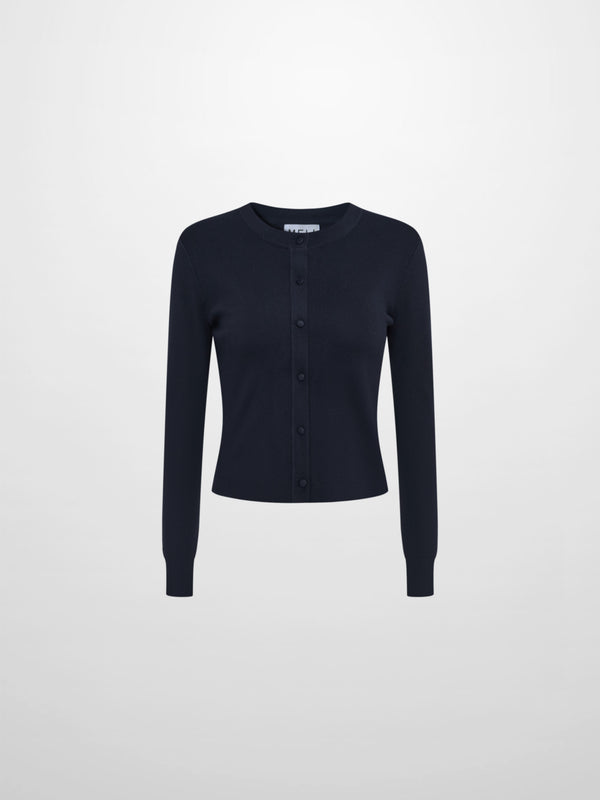 Basic Crew Knit Cardigan 20"- Navy