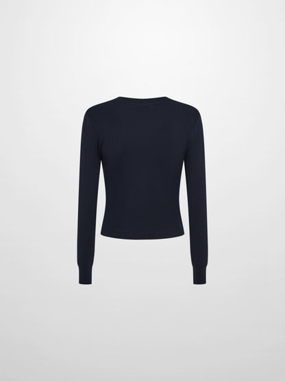 Basic Crew Knit Cardigan 20"- Navy