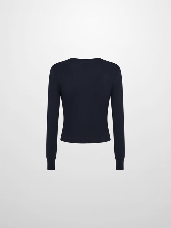 Basic Crew Knit Cardigan 20"- Navy