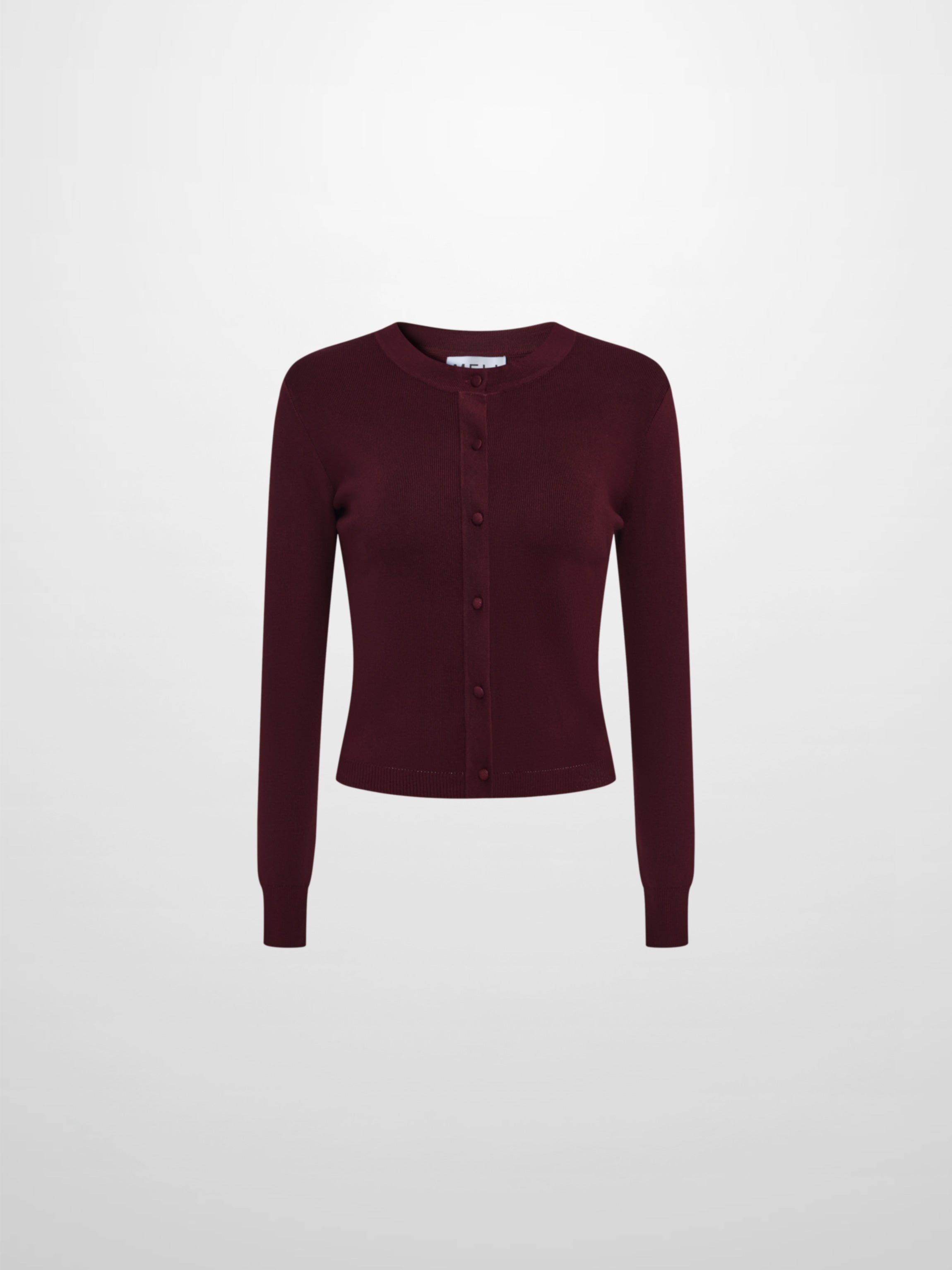 Basic Crew Knit Cardigan 20"- Burgundy