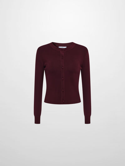Basic Crew Knit Cardigan 20"- Burgundy