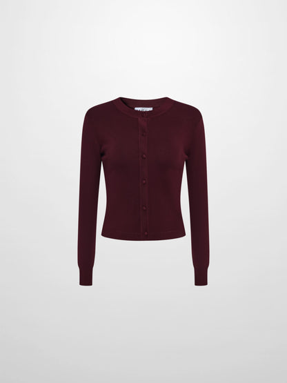 Basic Crew Knit Cardigan 20"- Burgundy