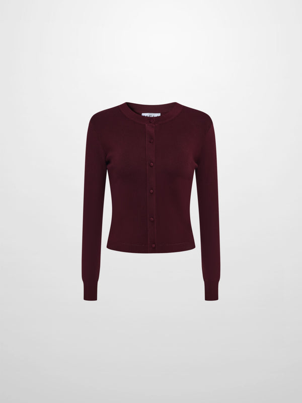 Basic Crew Knit Cardigan 20"- Burgundy