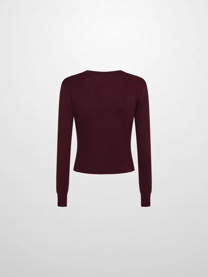Basic Crew Knit Cardigan 20"- Burgundy