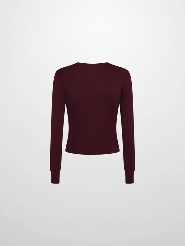 Basic Crew Knit Cardigan 20"- Burgundy