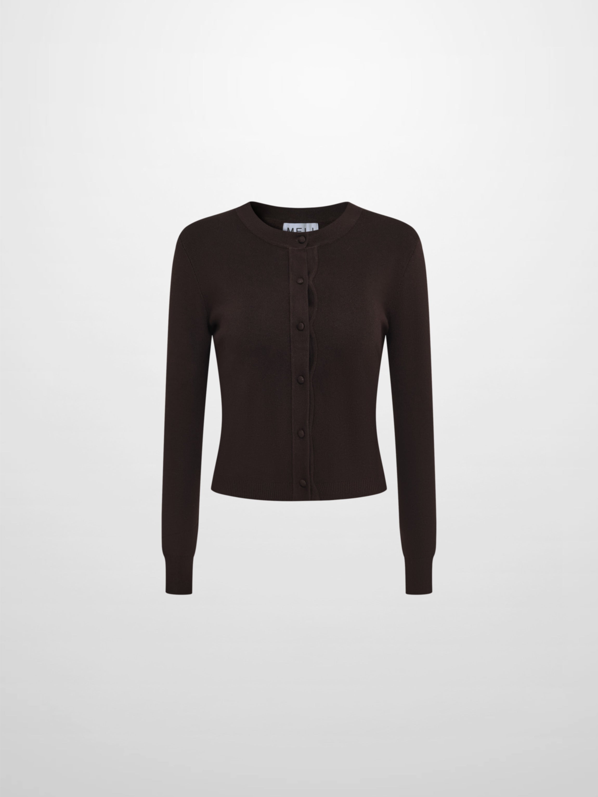 Basic Crew Knit Cardigan 20" - Brown