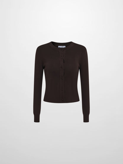 Basic Crew Knit Cardigan 20" - Brown