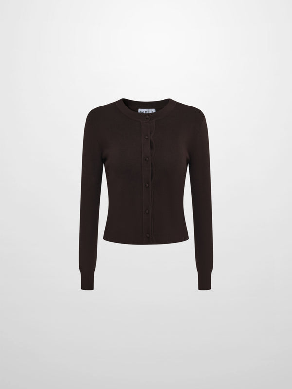 Basic Crew Knit Cardigan 20" - Brown