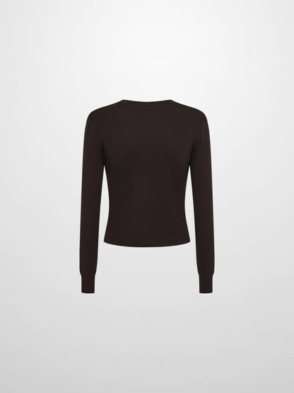 Basic Crew Knit Cardigan 20" - Brown