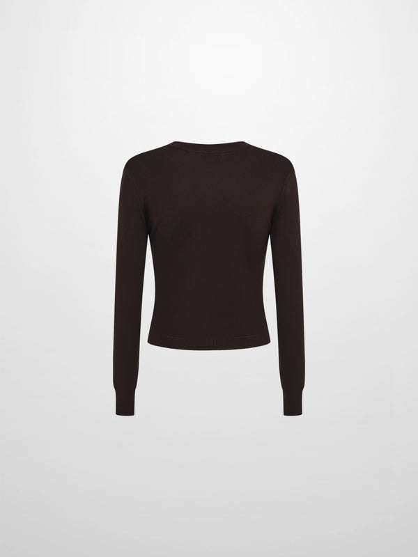 Basic Crew Knit Cardigan 20" - Brown