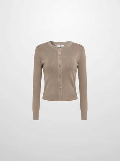 Basic Crew Knit Cardigan 20" - Warm Taupe