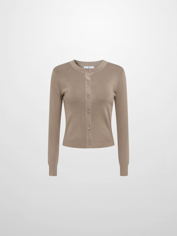 Basic Crew Knit Cardigan 20" - Warm Taupe