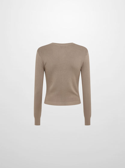 Basic Crew Knit Cardigan 20" - Warm Taupe
