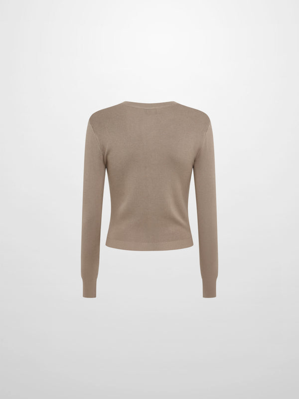 Basic Crew Knit Cardigan 20" - Warm Taupe