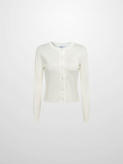 Basic Crew Knit Cardigan 20"- Cream