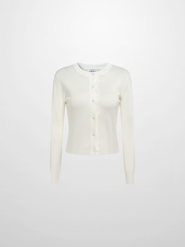 Basic Crew Knit Cardigan 20"- Cream