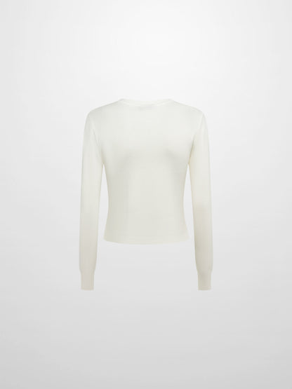 Basic Crew Knit Cardigan 20"- Cream