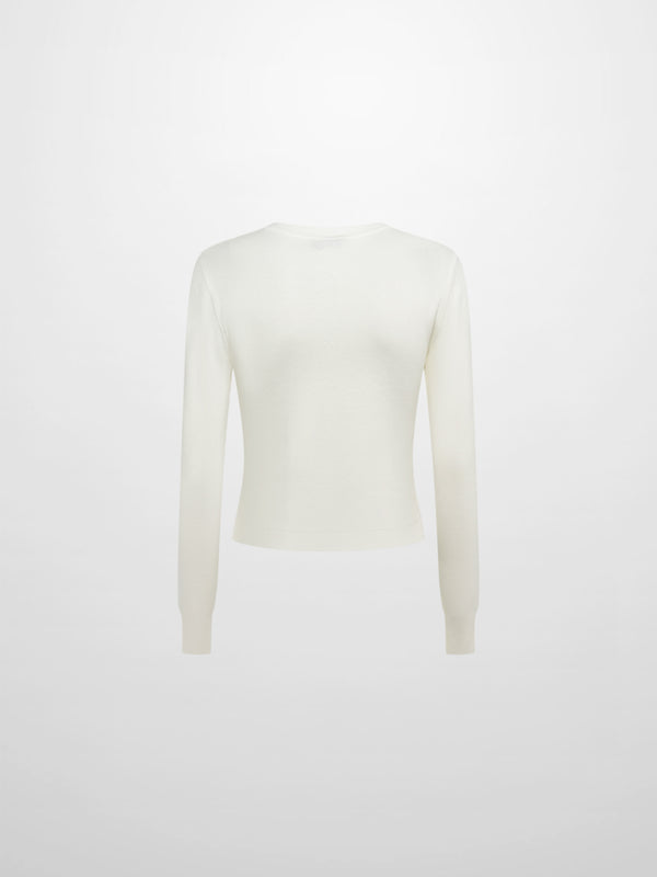 Basic Crew Knit Cardigan 20"- Cream
