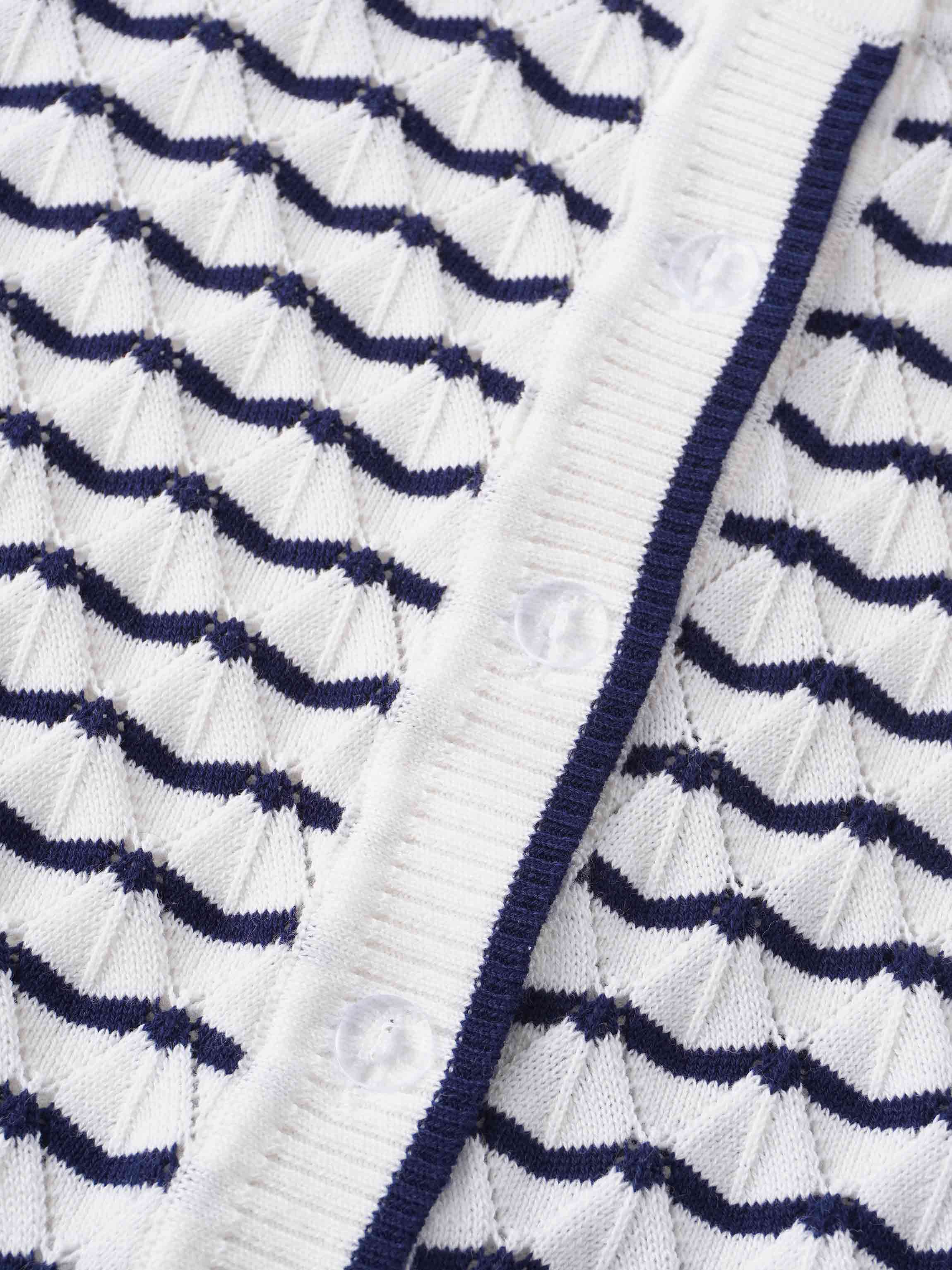 Striped Pointelle Cardigan-Ivory/Navy