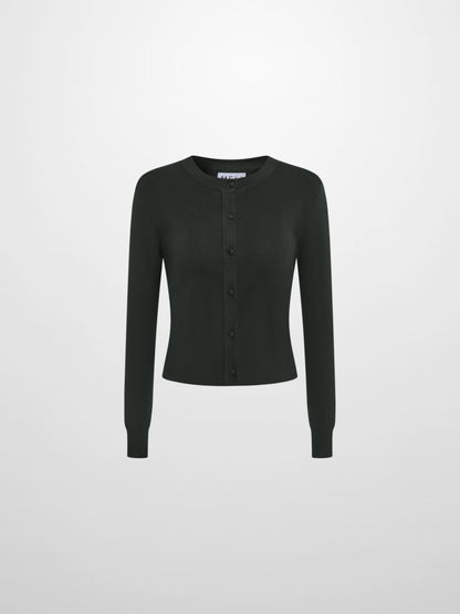 Basic Crew Knit Cardigan 20"- Green